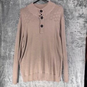CRIQUET Men's L Tan 90% Cotton 10%‎ Cashmere Button Neck Sweater